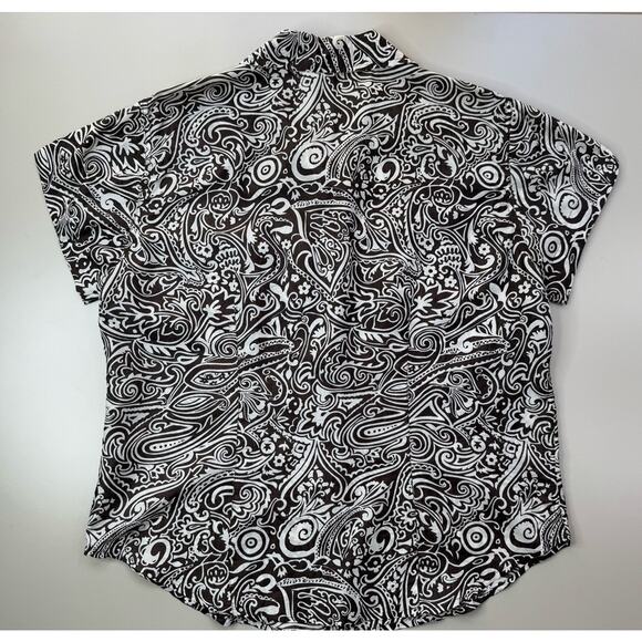 CHICOS Shirt Womens Silk Button Up Top Size 2 Large Brown Cream Resort Tribal - Picture 12 of 14